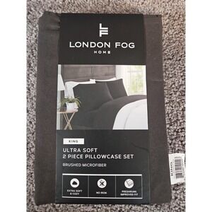 London Fog Home Ultra Soft Black 2 Pc King Size Pillow Cases. New